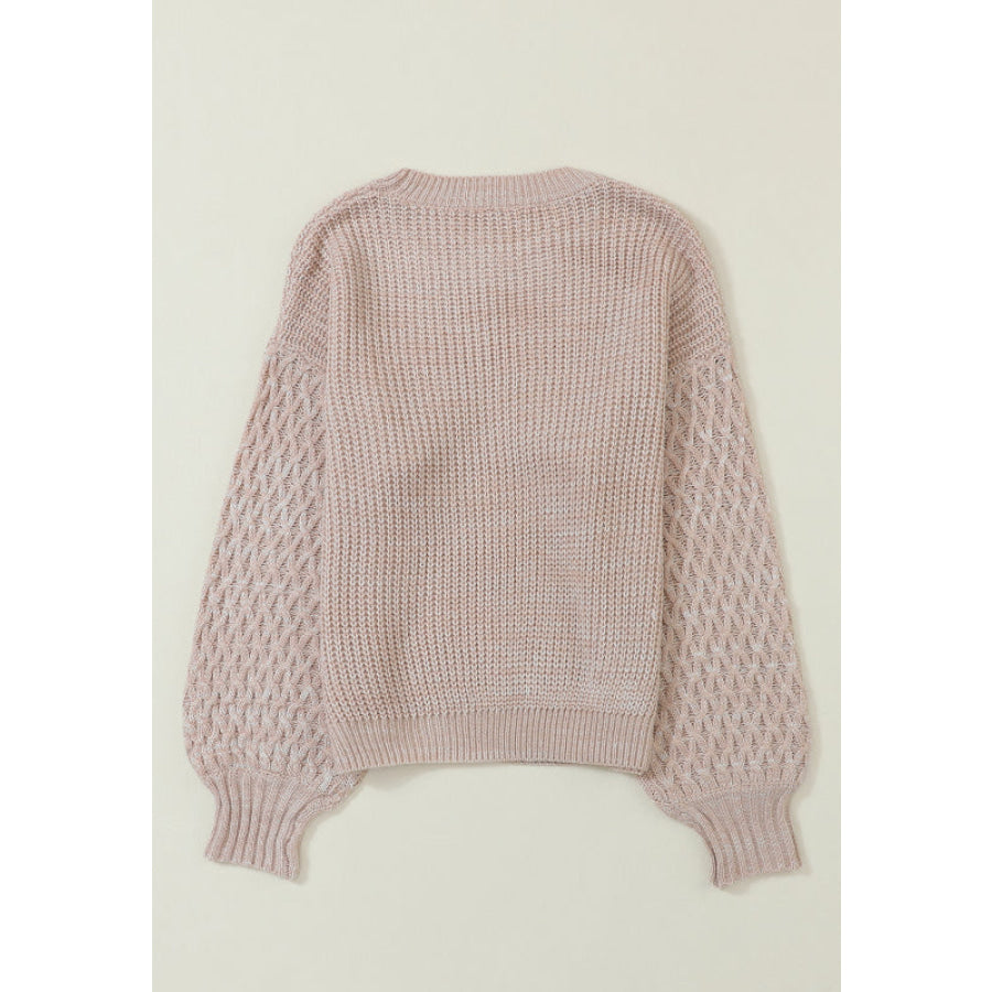 Cable-Knit Round Neck Dropped Shoulder Sweater Apparel and Accessories