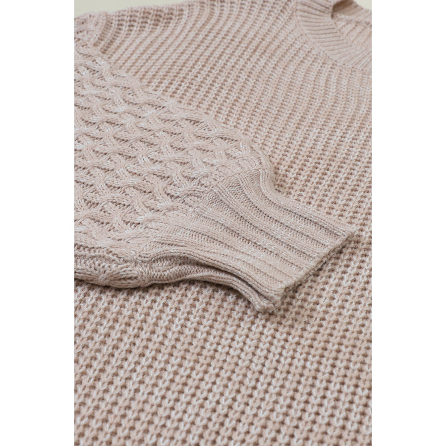 Cable-Knit Round Neck Dropped Shoulder Sweater Apparel and Accessories