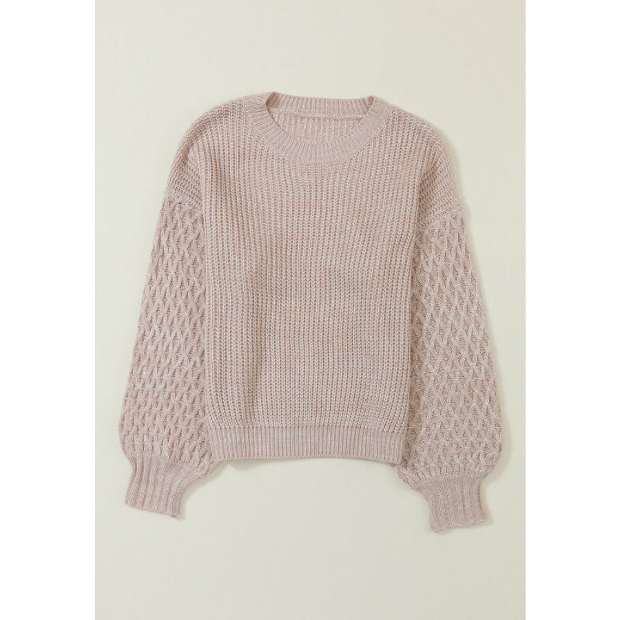 Cable-Knit Round Neck Dropped Shoulder Sweater Apparel and Accessories