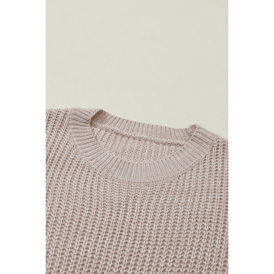 Cable-Knit Round Neck Dropped Shoulder Sweater Apparel and Accessories