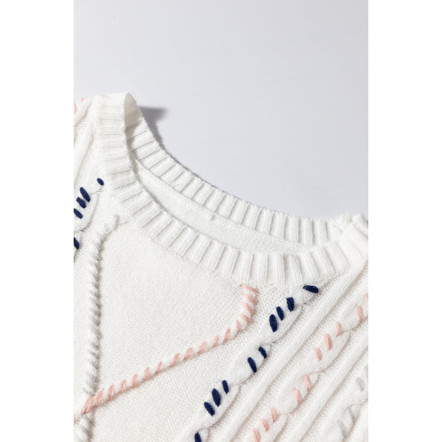 Cable Knit Round Neck Half Sleeve Sweater Apparel and Accessories