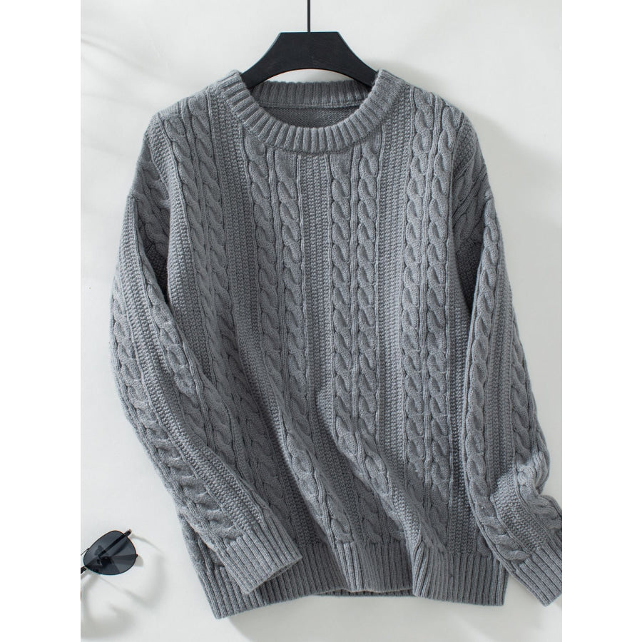 Cable-Knit Round Neck Long Sleeve Sweater Apparel and Accessories