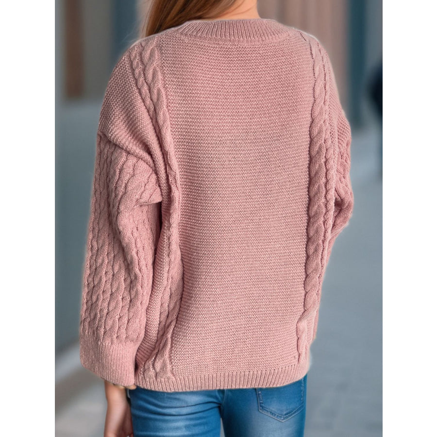 Cable-Knit Round Neck Long Sleeve Sweater Apparel and Accessories