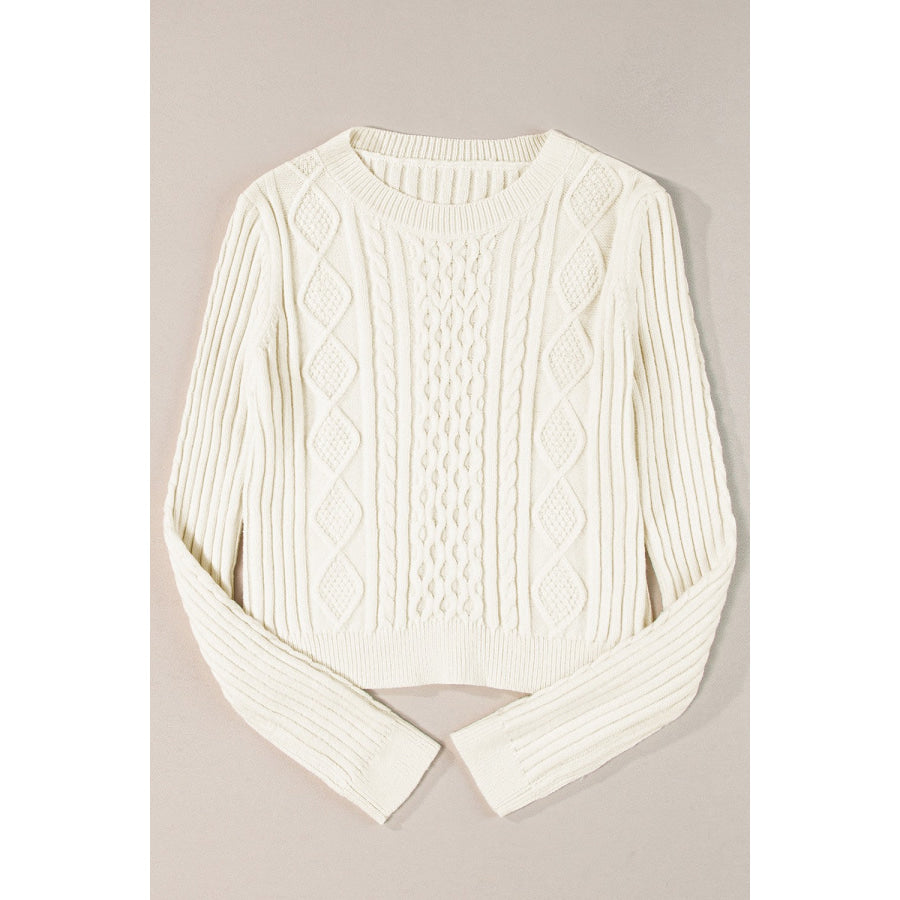 Cable-Knit Round Neck Long Sleeve Sweater Apparel and Accessories