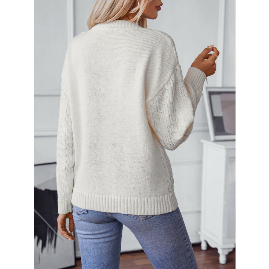 Cable-Knit Round Neck Long Sleeve Sweater Apparel and Accessories