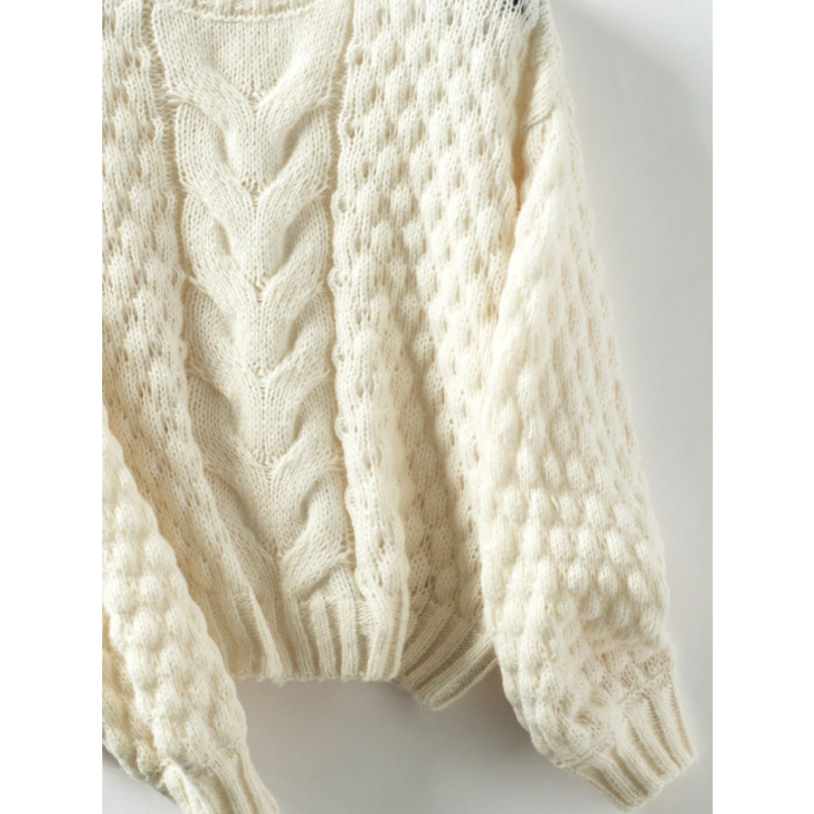 Cable-Knit Round Neck Long Sleeve Sweater Apparel and Accessories