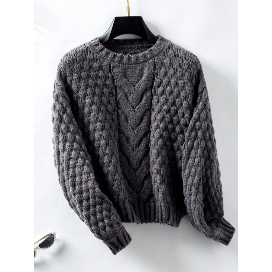 Cable-Knit Round Neck Long Sleeve Sweater Apparel and Accessories