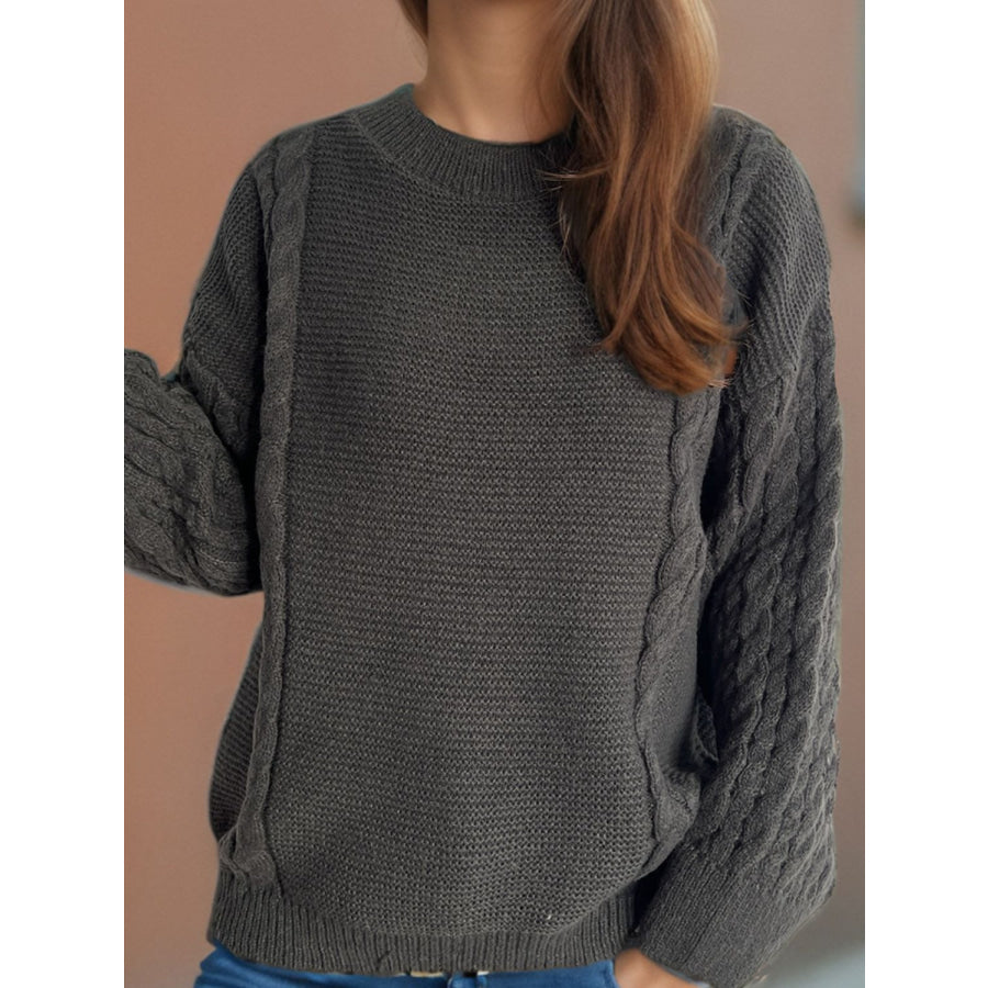 Cable-Knit Round Neck Long Sleeve Sweater Apparel and Accessories