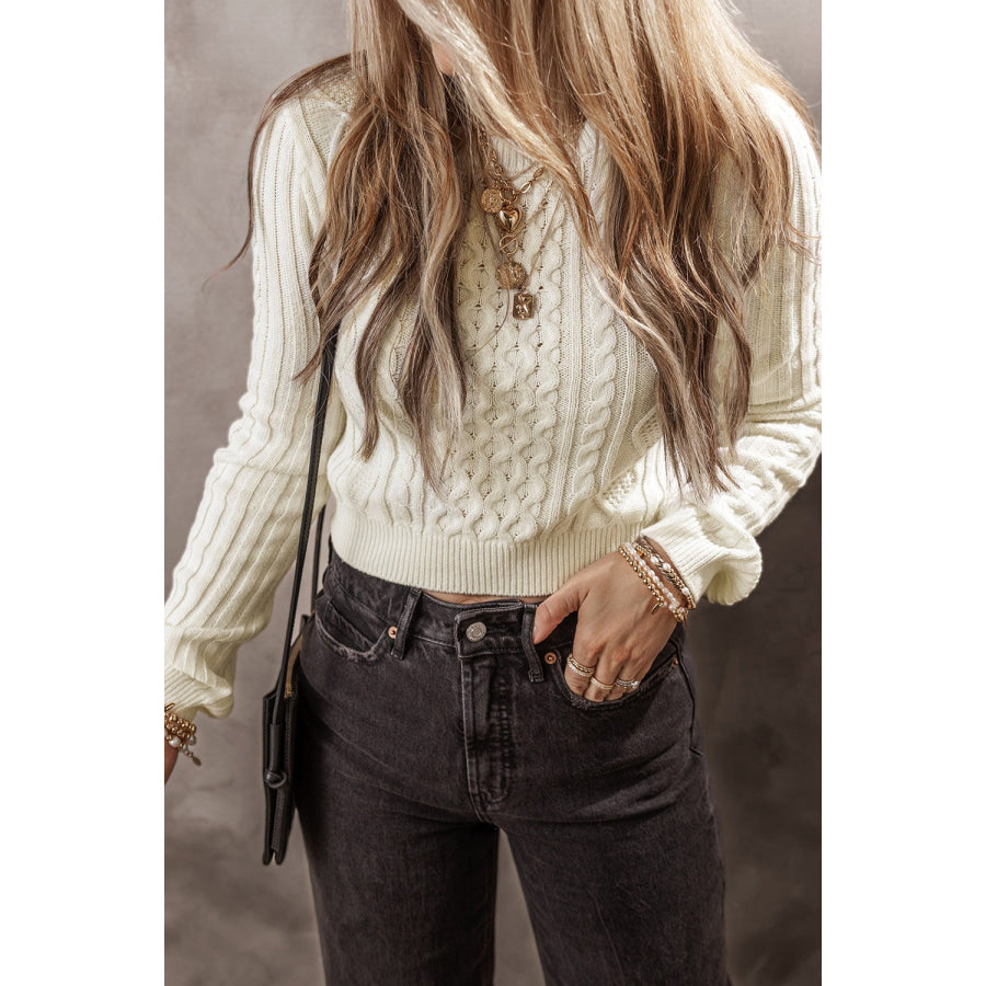 Cable-Knit Round Neck Long Sleeve Sweater Apparel and Accessories