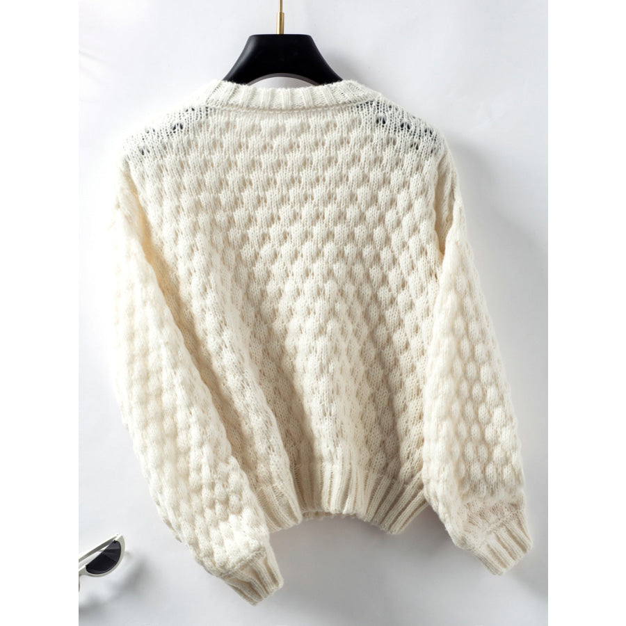 Cable-Knit Round Neck Long Sleeve Sweater Apparel and Accessories