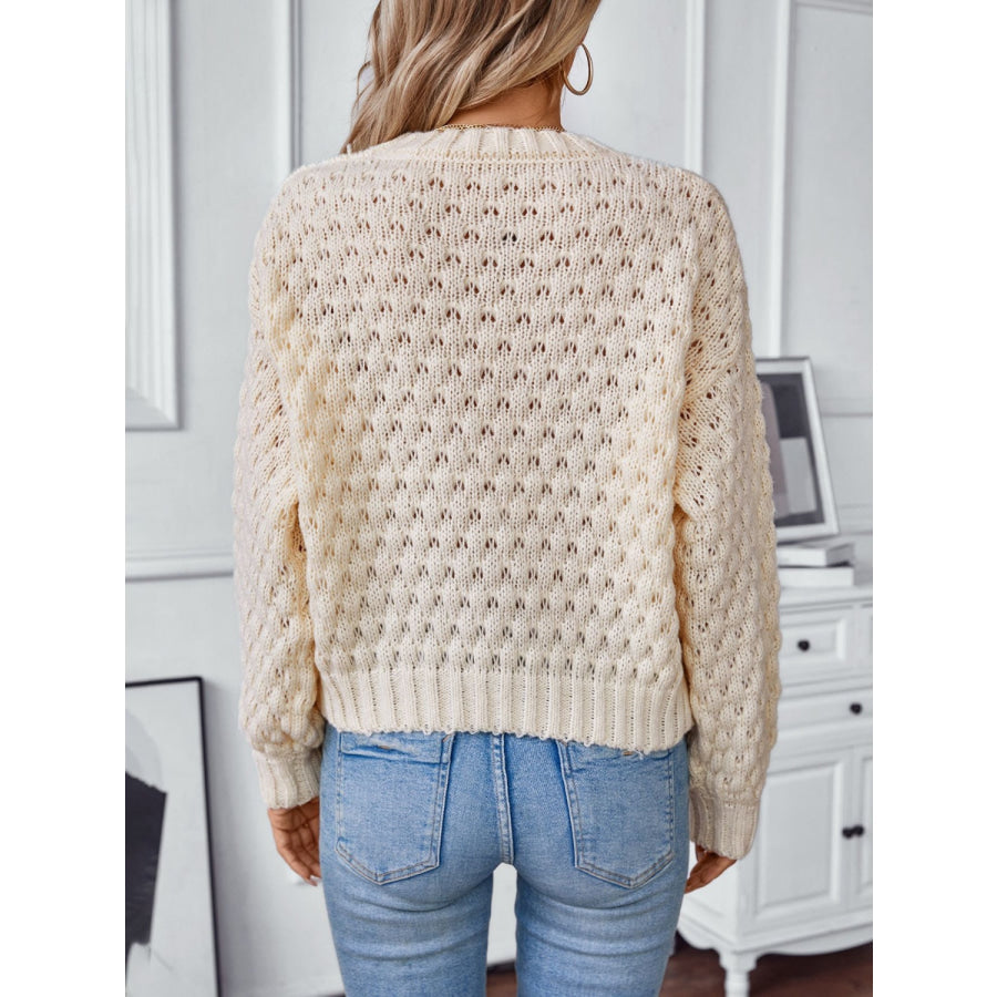 Cable-Knit Round Neck Long Sleeve Sweater Apparel and Accessories