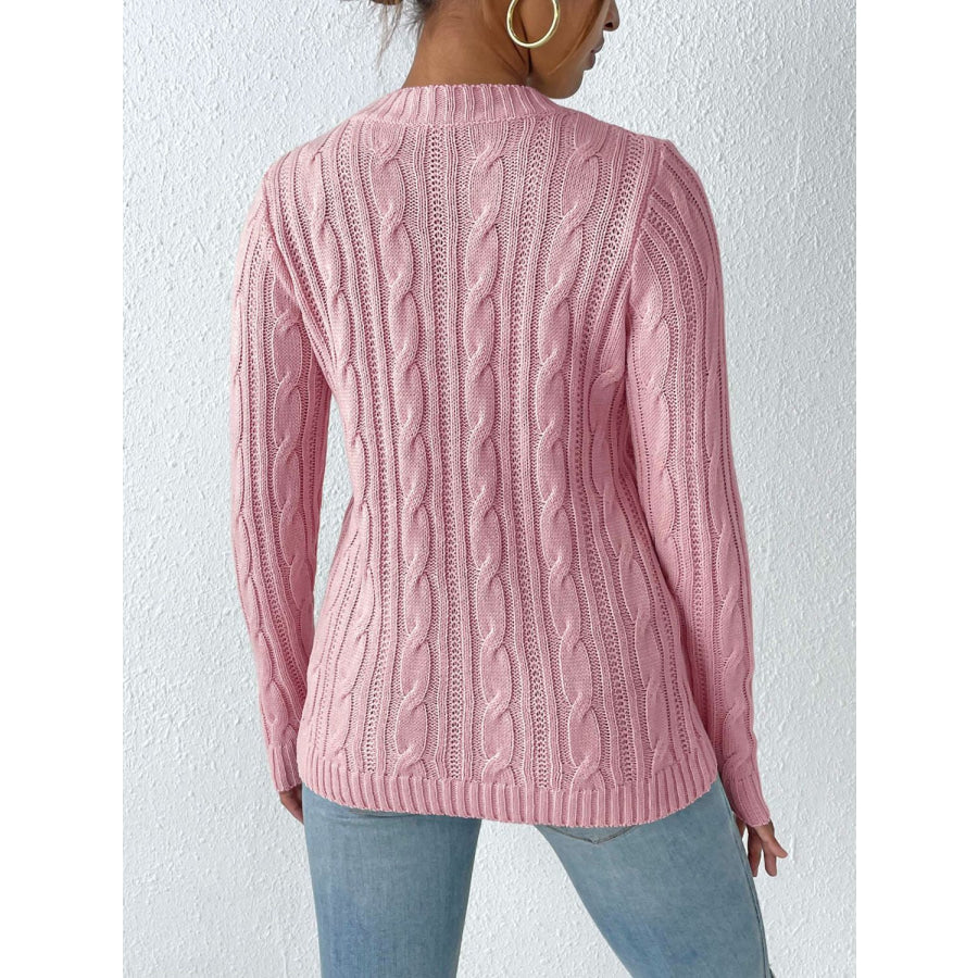 Cable-Knit Round Neck Long Sleeve Sweater Apparel and Accessories