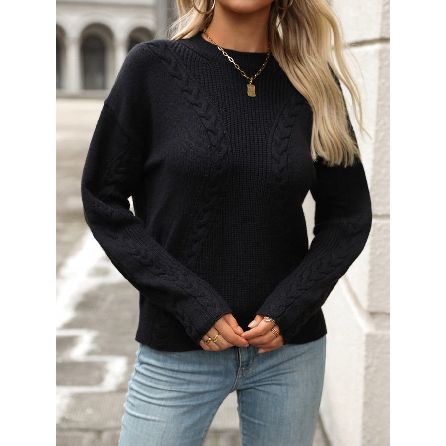 Cable-Knit Round Neck Long Sleeve Sweater Apparel and Accessories