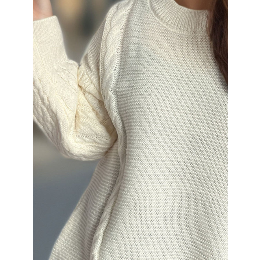 Cable-Knit Round Neck Long Sleeve Sweater Apparel and Accessories