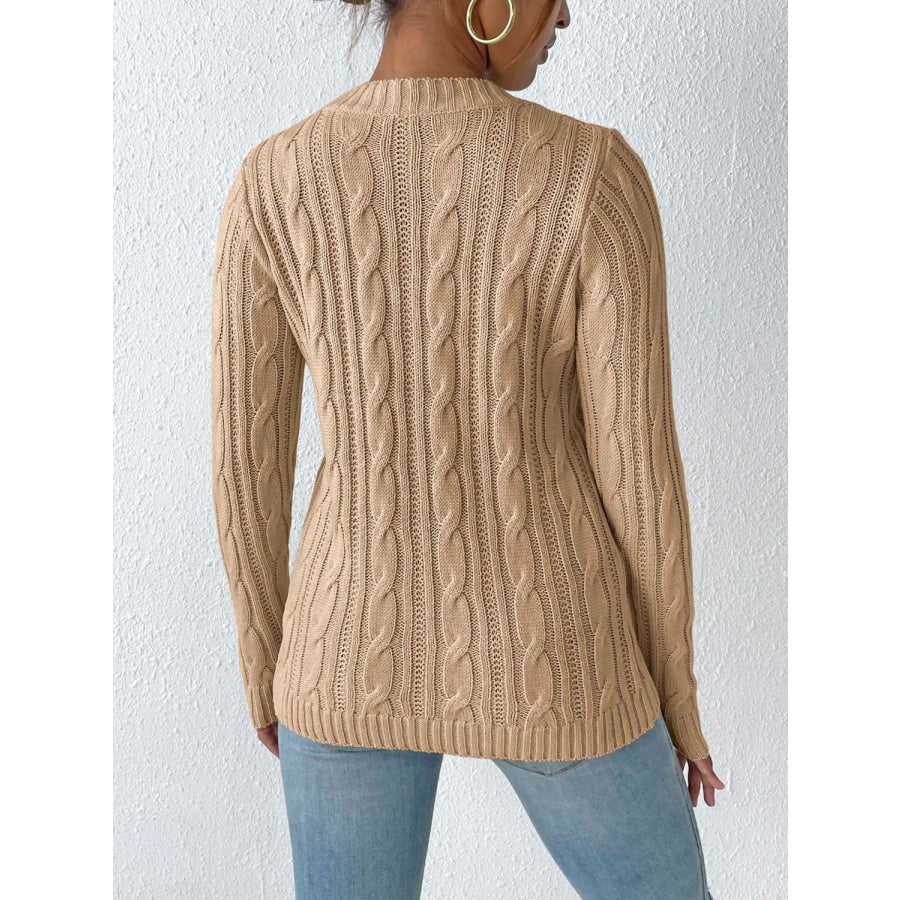 Cable-Knit Round Neck Long Sleeve Sweater Apparel and Accessories