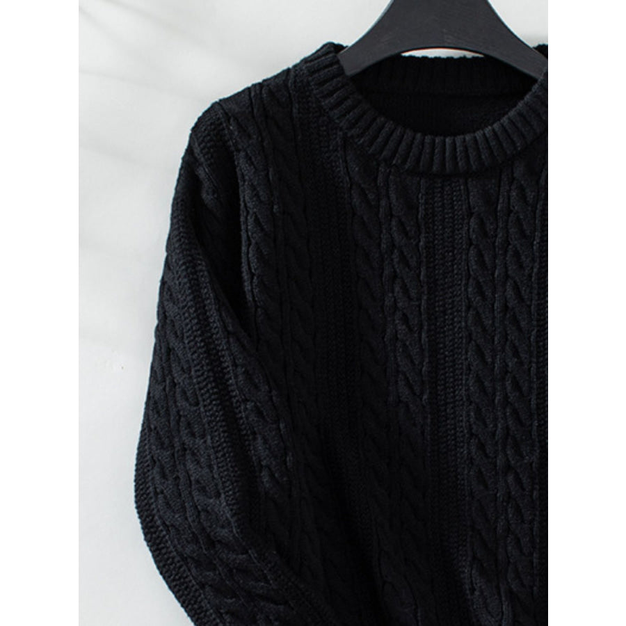 Cable-Knit Round Neck Long Sleeve Sweater Apparel and Accessories