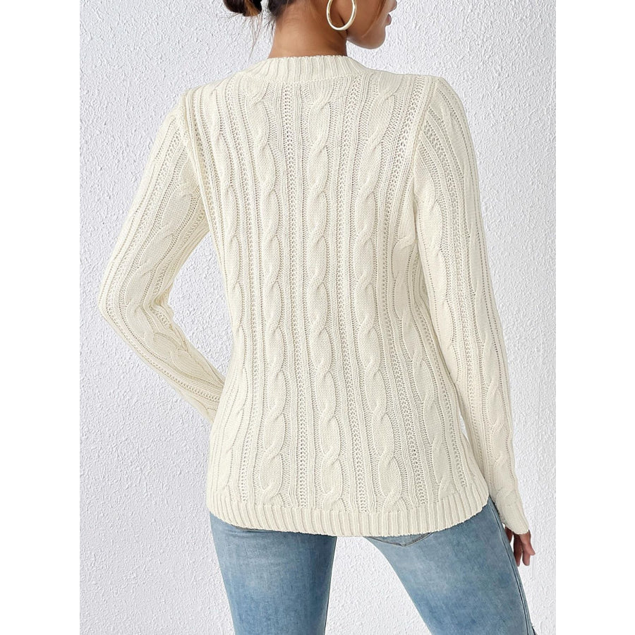 Cable-Knit Round Neck Long Sleeve Sweater Apparel and Accessories