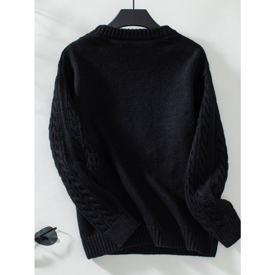 Cable-Knit Round Neck Long Sleeve Sweater Apparel and Accessories