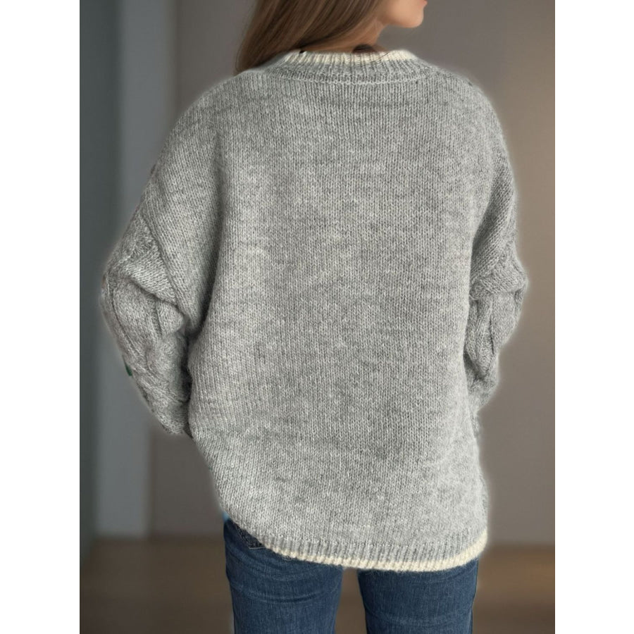 Cable Knit Round Neck Long Sleeve Sweater Apparel and Accessories