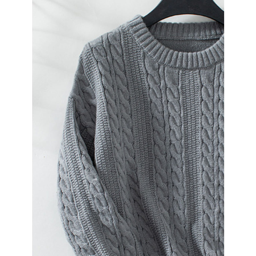 Cable-Knit Round Neck Long Sleeve Sweater Apparel and Accessories