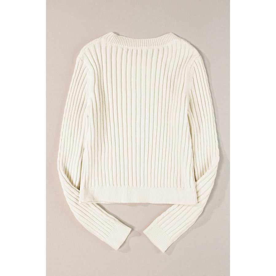 Cable-Knit Round Neck Long Sleeve Sweater Apparel and Accessories