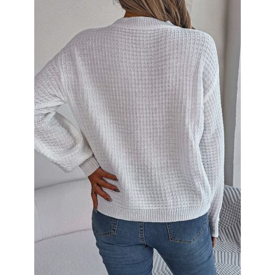 Cable-Knit Round Neck Long Sleeve Sweater Clothing