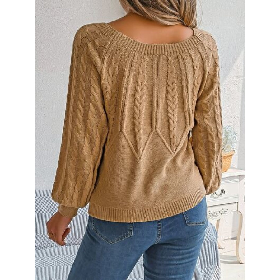 Cable-Knit Round Neck Long Sleeve Sweater Clothing