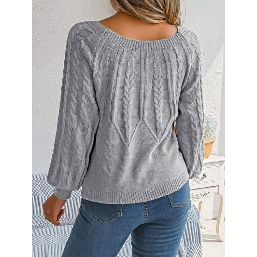 Cable-Knit Round Neck Long Sleeve Sweater Clothing