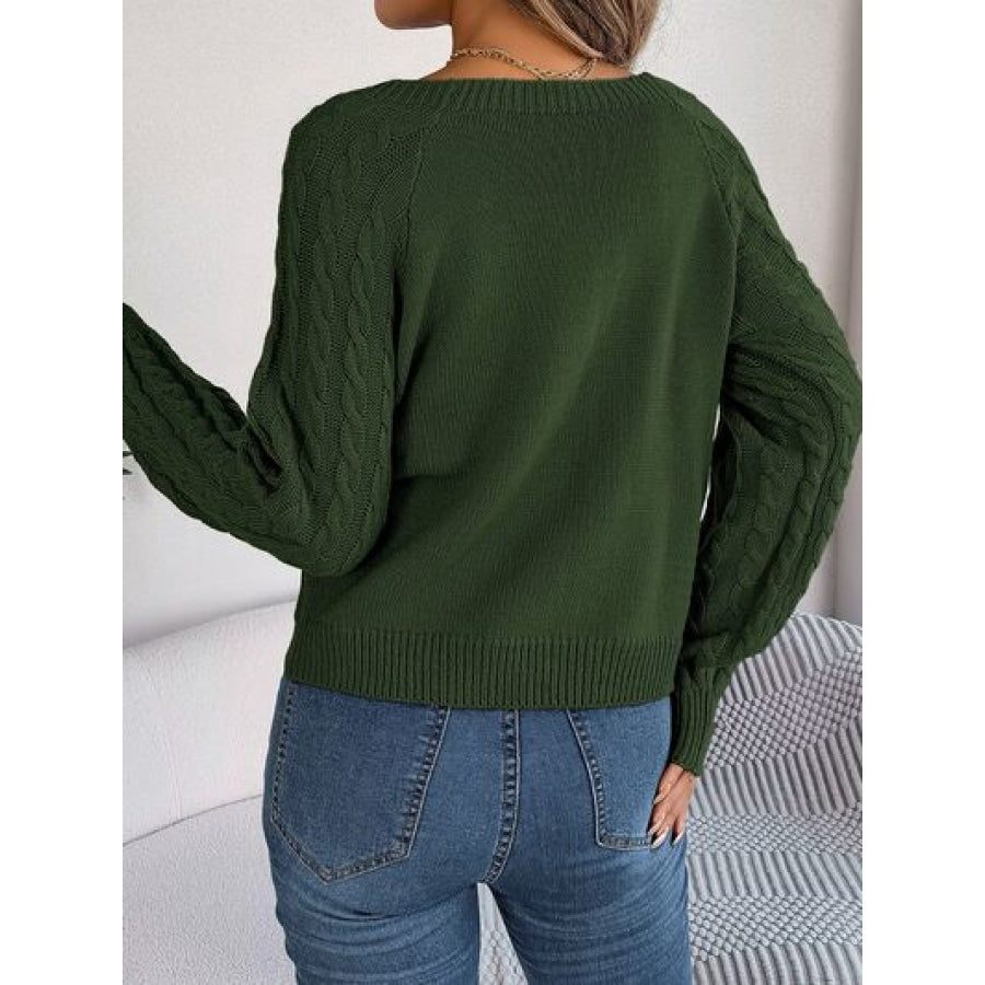 Cable-Knit Round Neck Long Sleeve Sweater Clothing