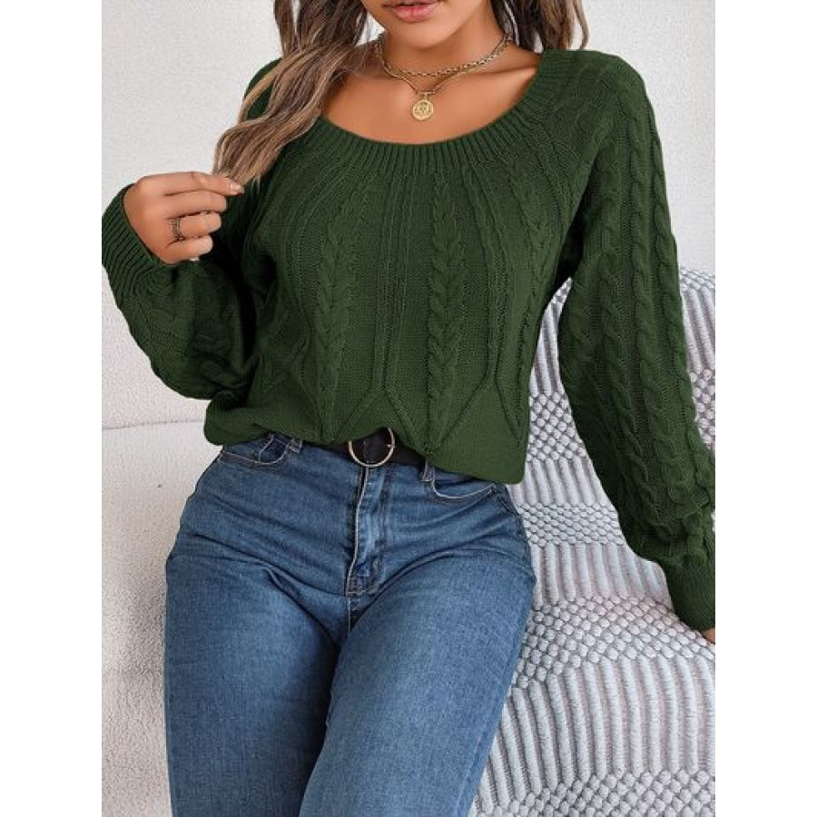 Cable-Knit Round Neck Long Sleeve Sweater Clothing