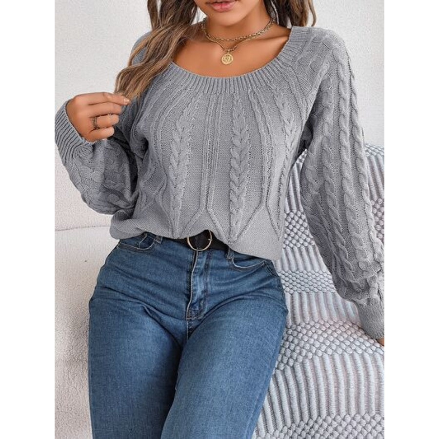 Cable-Knit Round Neck Long Sleeve Sweater Clothing