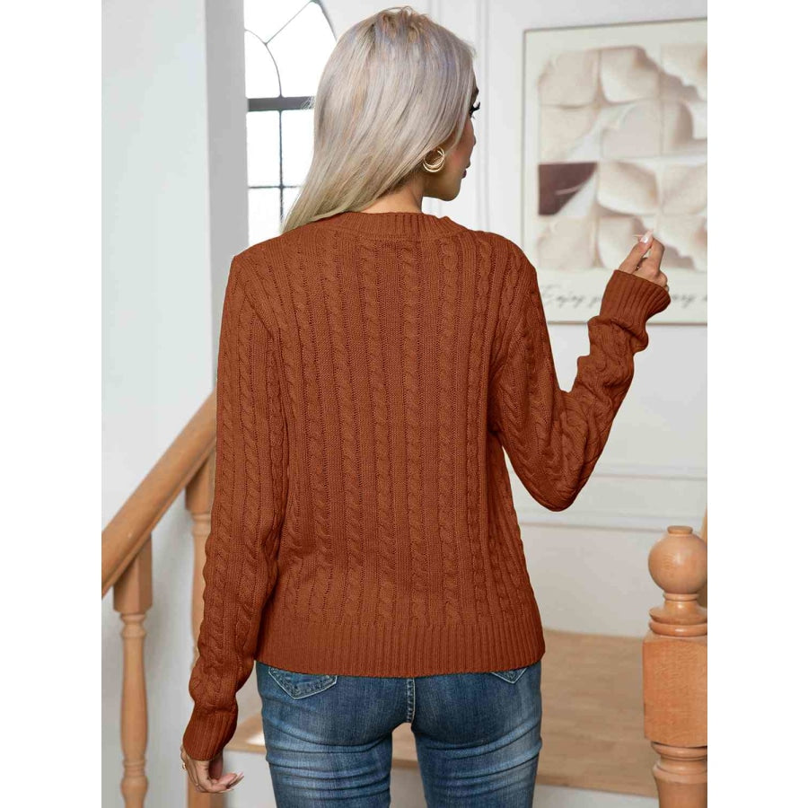 Cable-Knit Round Neck Long Sleeve Sweater