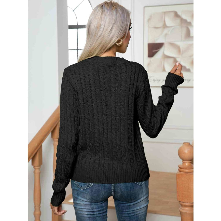 Cable-Knit Round Neck Long Sleeve Sweater