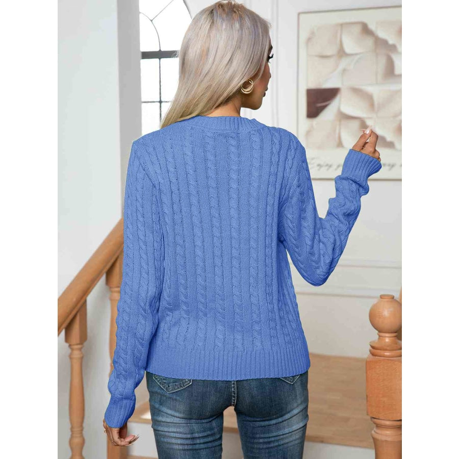 Cable-Knit Round Neck Long Sleeve Sweater