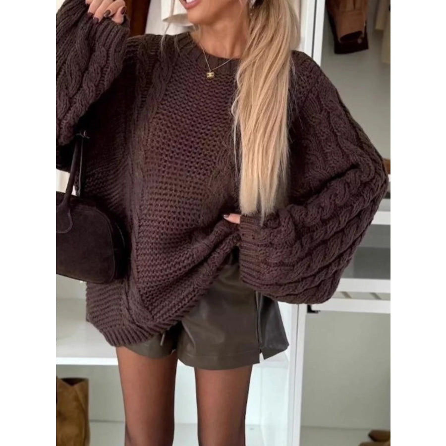 Cable Knit Round Neck Oversized Sweater Apparel and Accessories