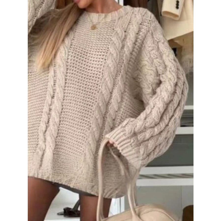 Cable Knit Round Neck Oversized Sweater Apparel and Accessories