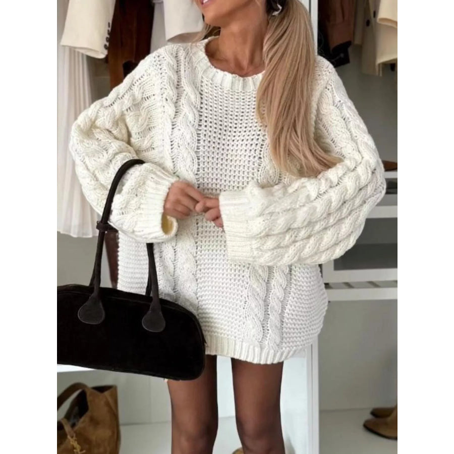 Cable Knit Round Neck Oversized Sweater Apparel and Accessories