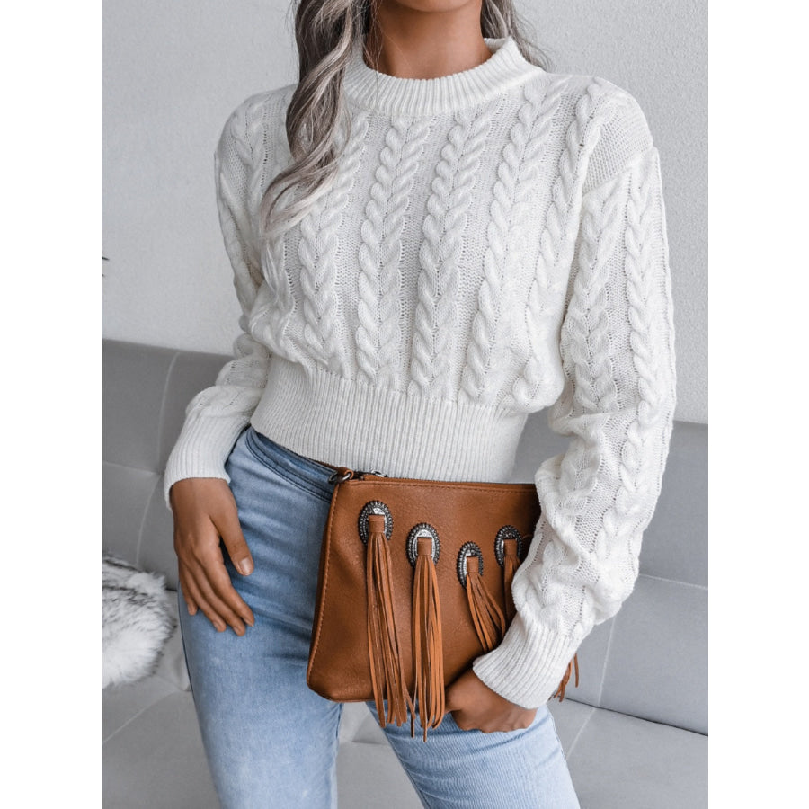 Cable-Knit Round Neck Sweater Apparel and Accessories