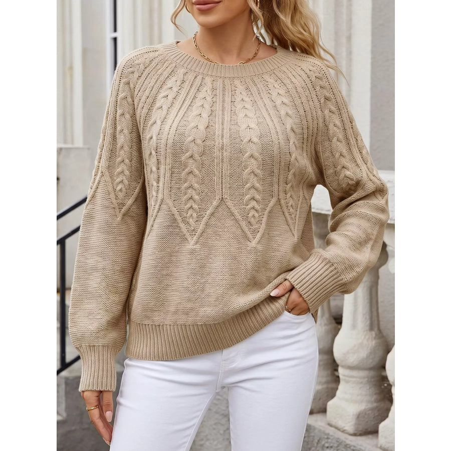 Cable-Knit Round Neck Sweater Apparel and Accessories