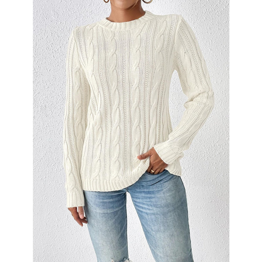 Cable-Knit Round Neck Sweater Apparel and Accessories