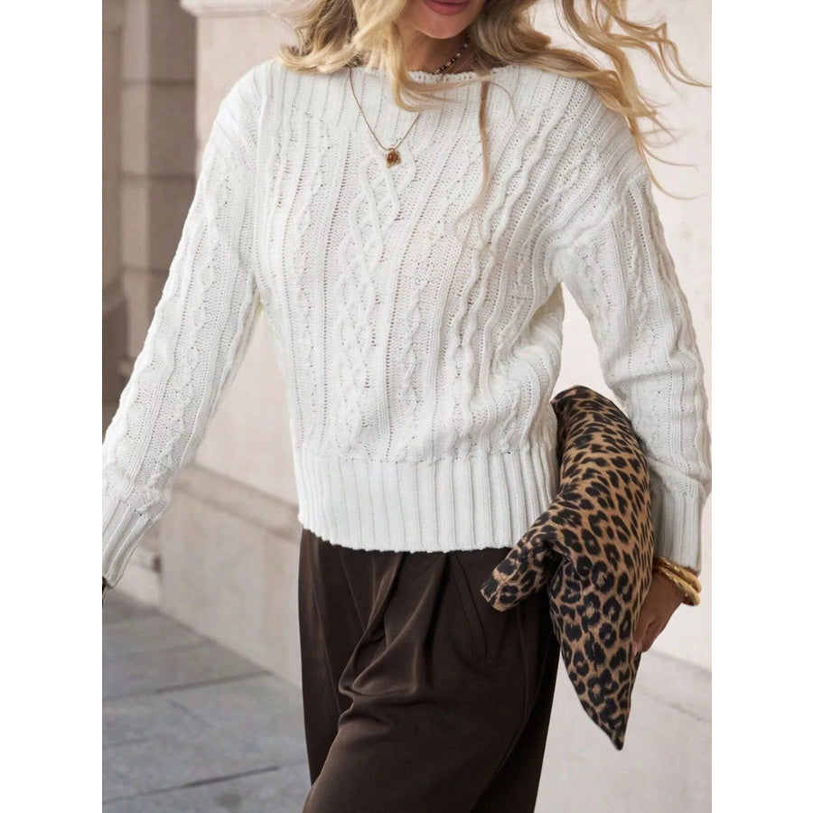 Cable-Knit Round Neck Sweater Apparel and Accessories