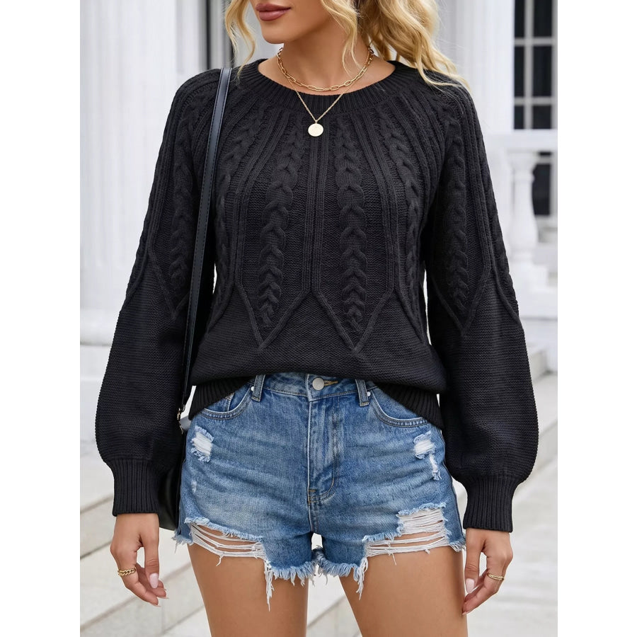 Cable-Knit Round Neck Sweater Apparel and Accessories