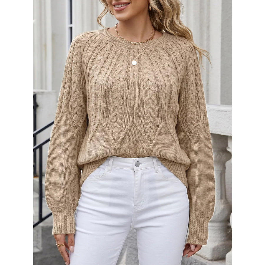 Cable-Knit Round Neck Sweater Apparel and Accessories