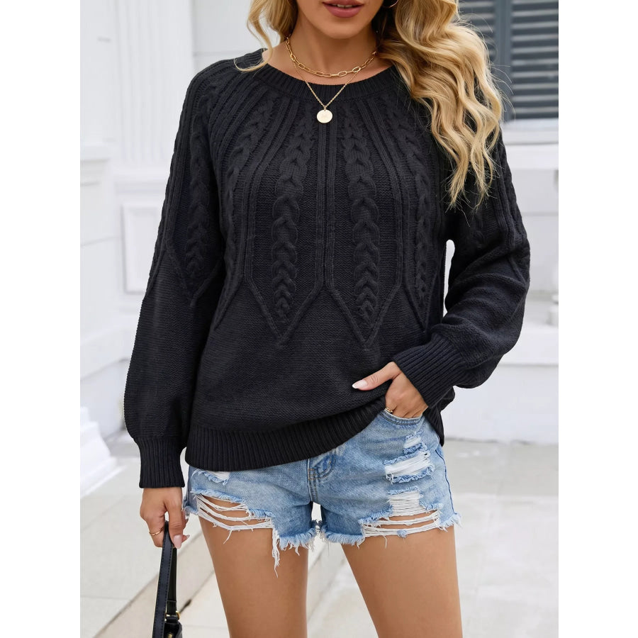 Cable-Knit Round Neck Sweater Apparel and Accessories