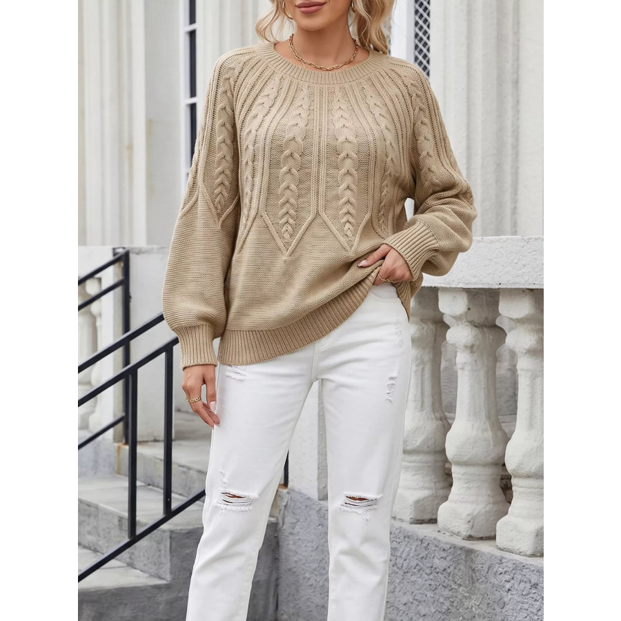 Cable-Knit Round Neck Sweater Apparel and Accessories