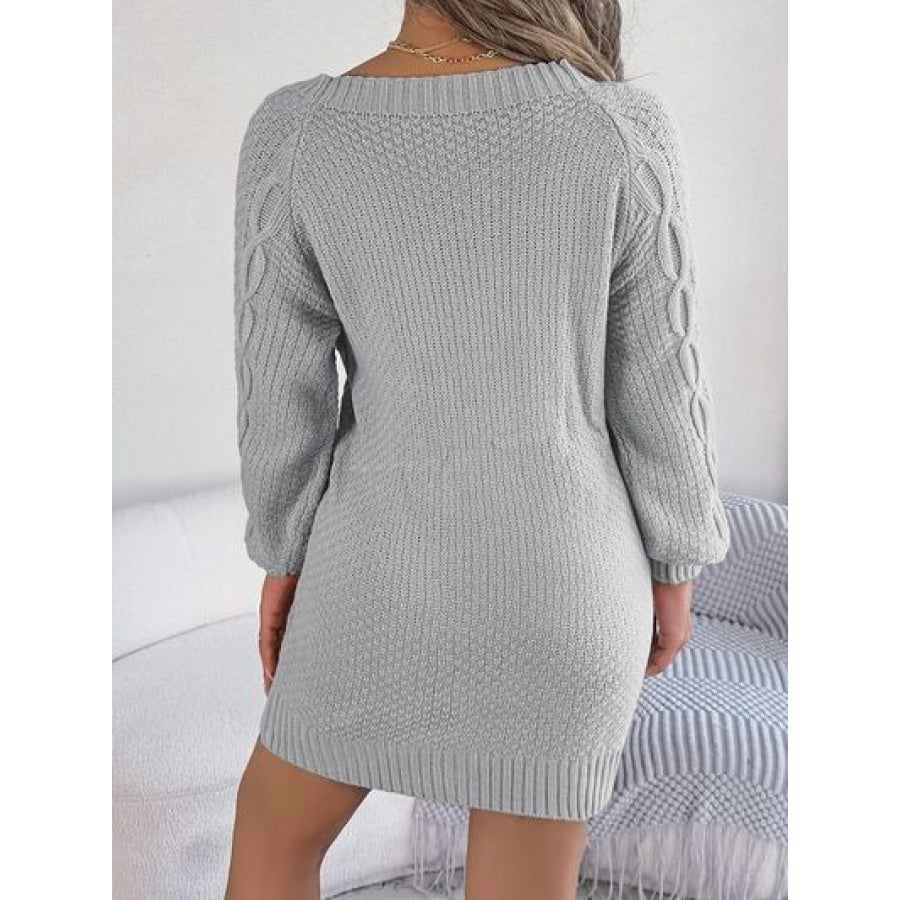 Cable-Knit Round Neck Sweater Dress Apparel and Accessories