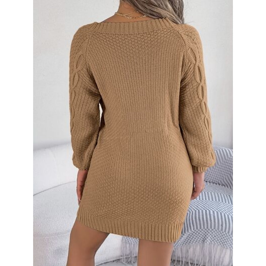 Cable-Knit Round Neck Sweater Dress Apparel and Accessories