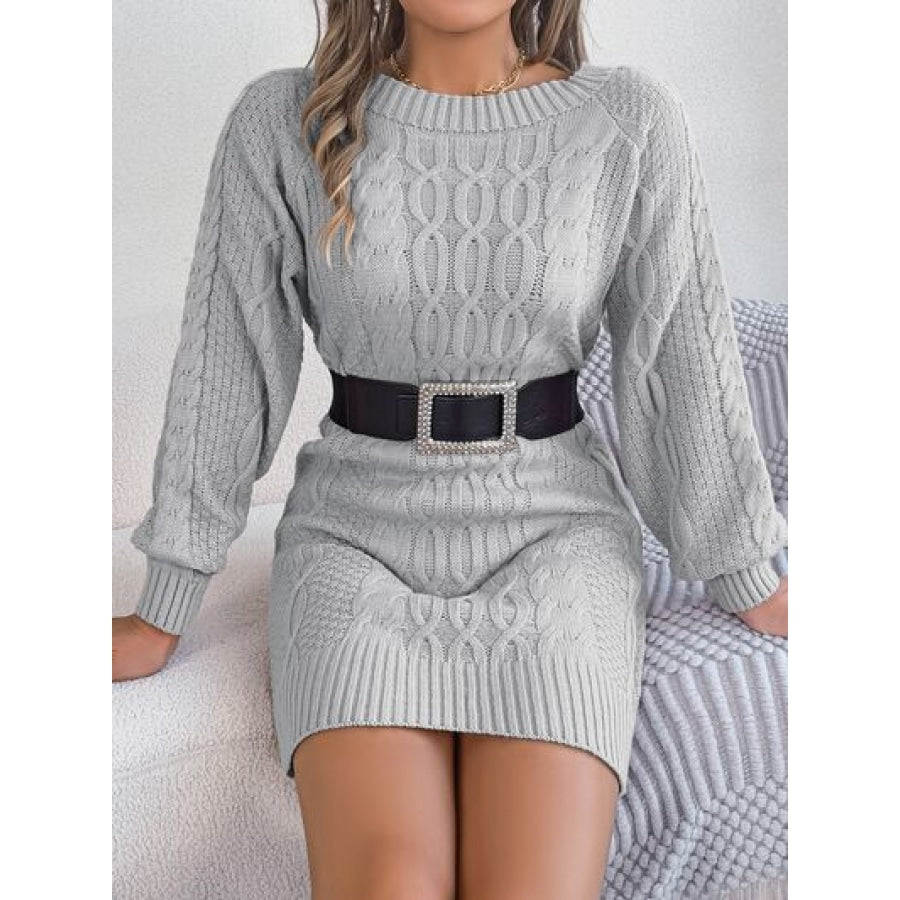 Cable-Knit Round Neck Sweater Dress Apparel and Accessories