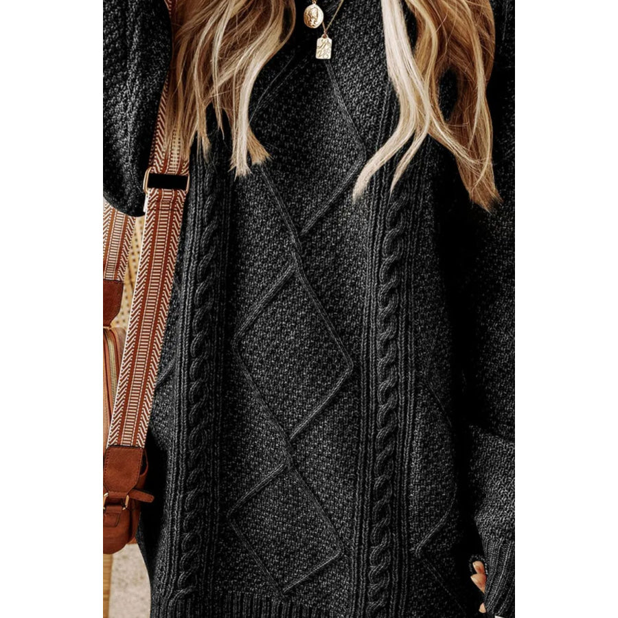 Cable-Knit Round Neck Sweater Dress Apparel and Accessories