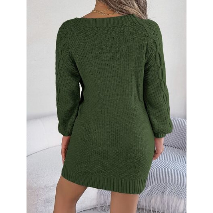 Cable-Knit Round Neck Sweater Dress Apparel and Accessories